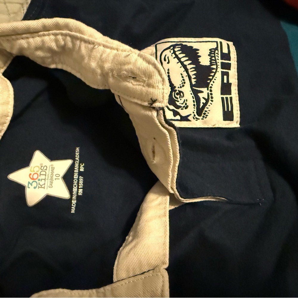 Navy, Blue, White, & Red Long Sleeve Dinosaur Polo